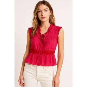 Free People x Vintage 2000s Hot Pink Raspberry Ruffle Blouse